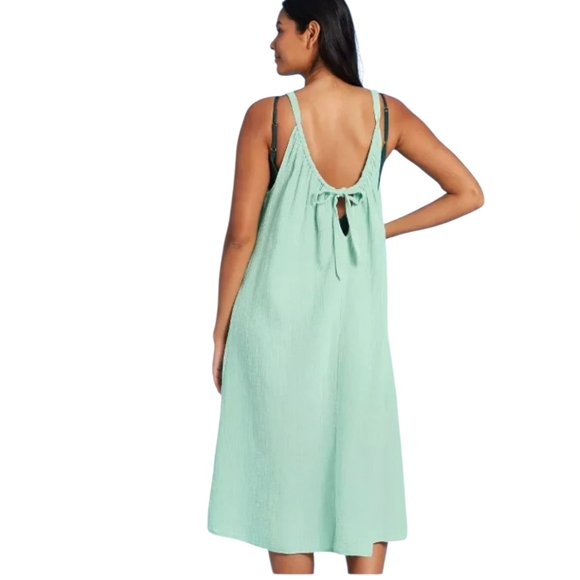 KONA SOL PASTEL GREEN 100% COTTON GAUZE MIDI SUNDRESS COVER-UP DRESS S/M - Picture 2 of 11